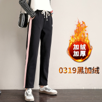 迪鲁奥（DILUAO)运动裤女纯棉春秋2019新款大童中学生韩版宽松直筒百搭休闲女裤子_935 0319黑色加绒款 XXL