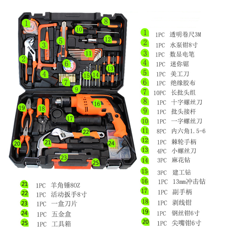 鑫虎威 五金工具箱工具套装家用电钻家庭维修多功能手动电动木工电工工具组合套装收纳箱高清大图