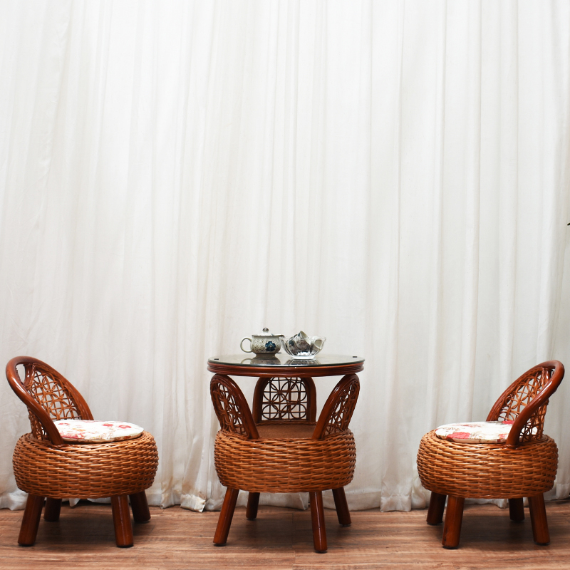 闪电客藤椅子茶几三件套组合室内阳台走廊桌椅凉亭家用竹藤单人休闲