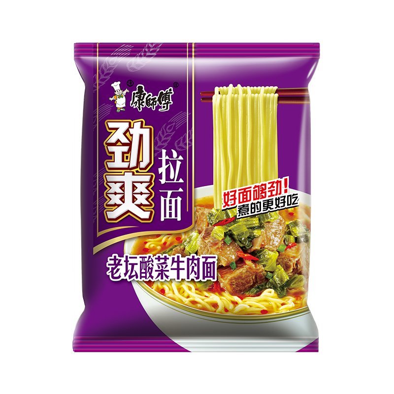 康师傅 方便面 劲爽老坛酸菜牛肉面 袋装泡面五连包