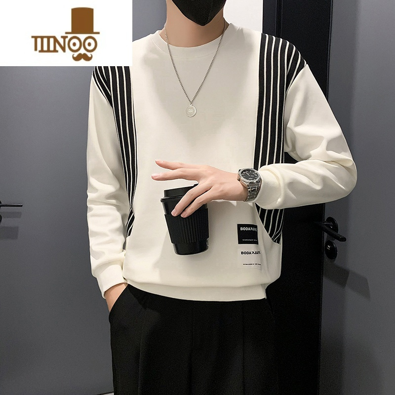 YANXU条纹男士卫衣痞帅感男装上衣2023新款潮牌长袖t恤内搭