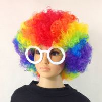 爆炸头假发搞怪小丑头套演出搞笑道具彩色假发套幼儿园表演区材料 儿童彩色送眼镜