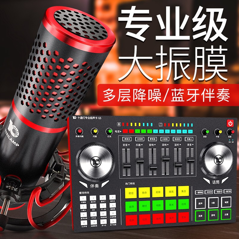 十盏灯P10-G5网红直播设备声卡套装手机唱歌专用外置全套主播喊麦装备大振膜电容麦克风电脑台式录音抖修音k歌跑调神器快手