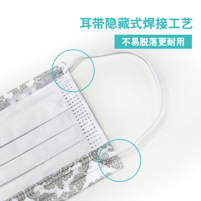 艾贝尔一次性成人印花口罩 防尘防晒 防雾霾PM2.5防流感 柔软舒适轻便透气50片装