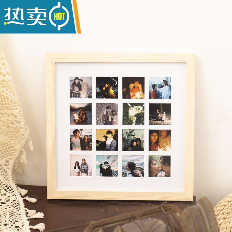 敬平48/100九宫格情侣闺蜜diy相框创意摆台挂墙定制生日礼物照片结婚 原木色+16宫格【33*33*3CM】 宫格相