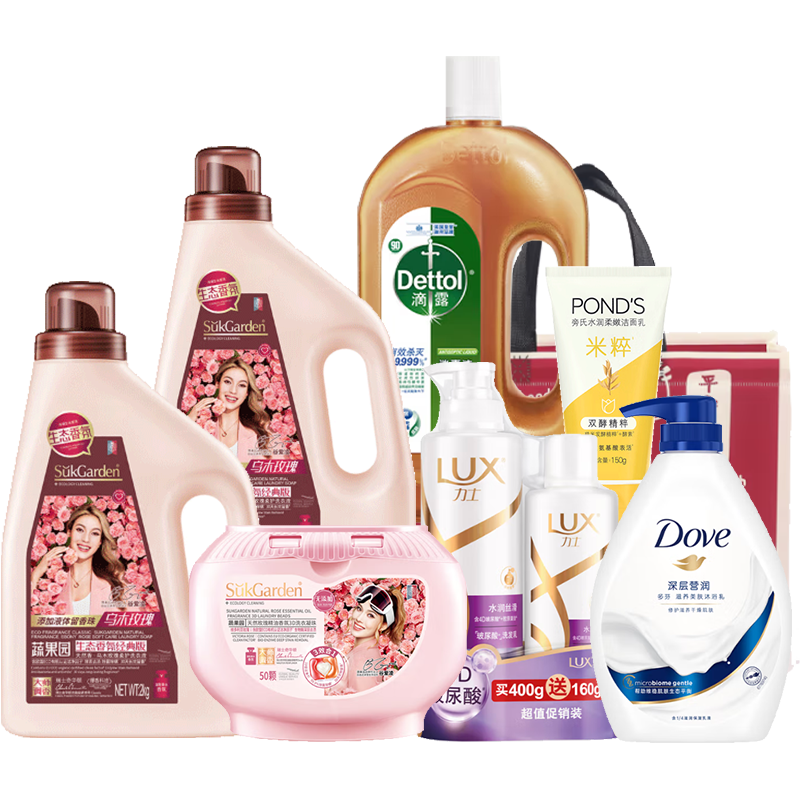 蔬果园 /滴露/联合利华 天然香氛洗衣消毒个护清洁大礼包（赠手提礼袋） 5940g+1.2L