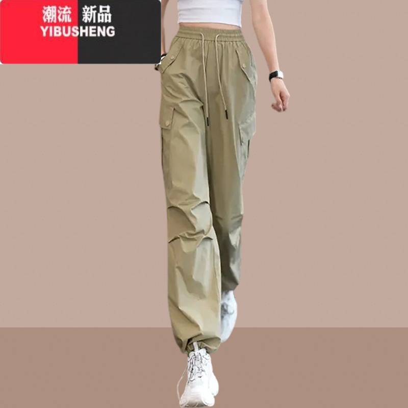 YIBUSHENG工装裤女季薄款2024新款高腰宽松冰丝束脚运动裤休闲裤裤子高清大图
