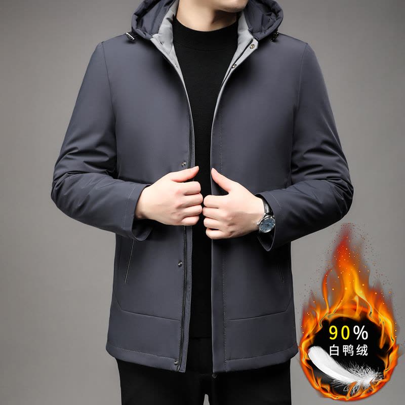 冬装羽绒服男2024新款中青年保暖冬装连帽短款学生防寒服外套不漏绒冬季90白鸭绒羽绒服男士可脱卸帽保暖加厚外套图片