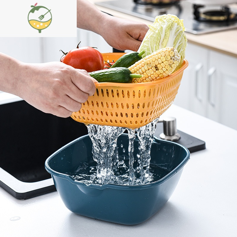 yicheng双层洗菜盆沥水篮六件套厨房洗水果盘客厅家用淘菜洗菜盆菜篮