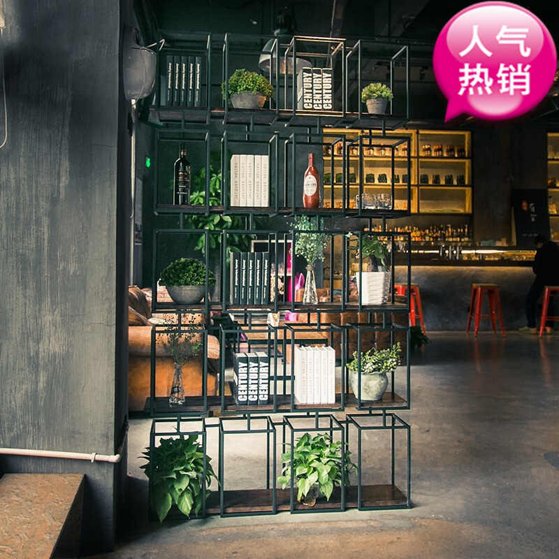 铁书架复古置物装饰架实木展示架工业风办公屏风隔断美式层架DF壹德壹