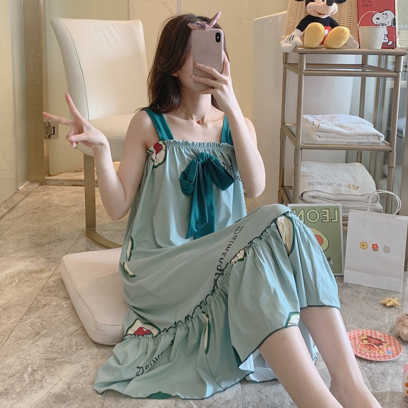 莫代尔睡裙女夏季薄款冰丝睡衣纯棉性感吊带韩版加大码胖mm200斤
