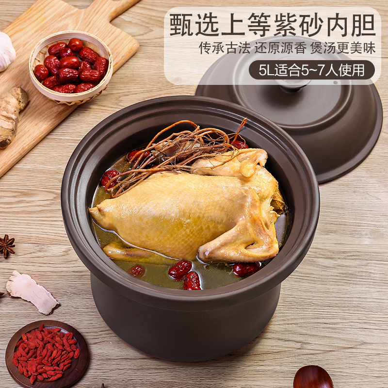天际DGD50-50ZWD紫砂电炖锅紫砂内胆单胆煮粥煲汤锅陶瓷家用砂锅全自动预约定时5L炖锅适用5-7人