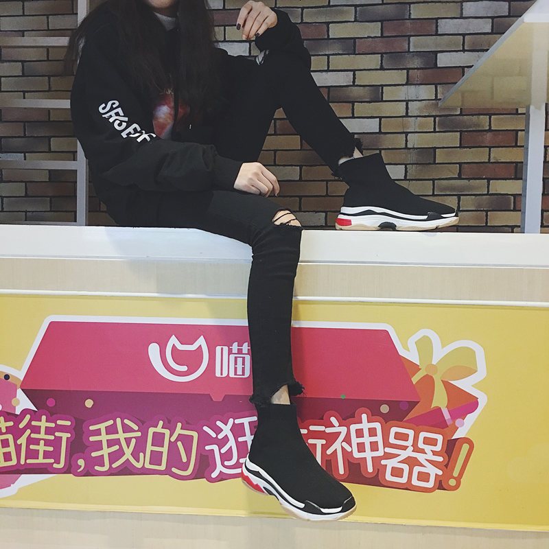 ins超火的鞋子韩版休闲鞋街拍运动鞋女松糕厚底弹力袜子鞋老爹鞋
