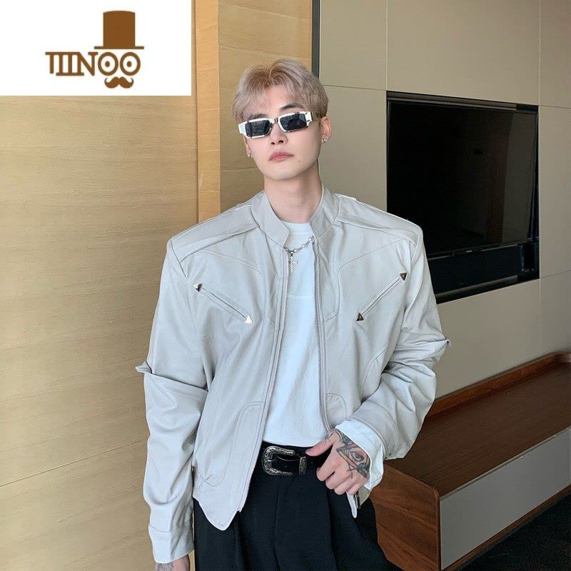 YANXU 感短款机车皮衣男宽松小众设计帅气夹克外套ins潮流图片