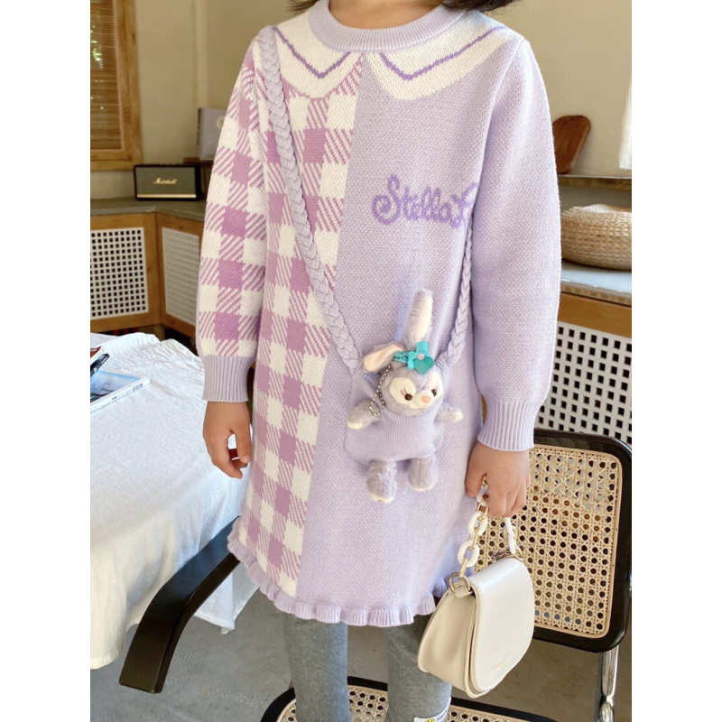 huayangtu女童裙子秋冬新款小女孩长袖针织毛线裙洋气宝宝可爱卡通