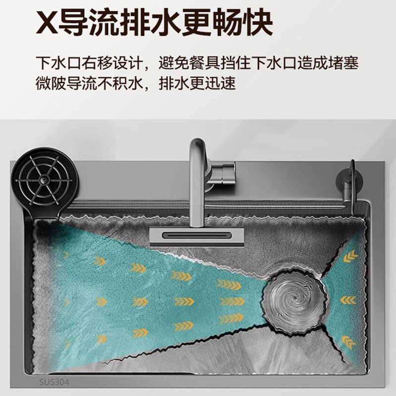 浪鲸厨房水槽大单槽洗菜盆304不锈钢抗菌蜂窝压纹洗碗池洗菜槽台中盆高清大图