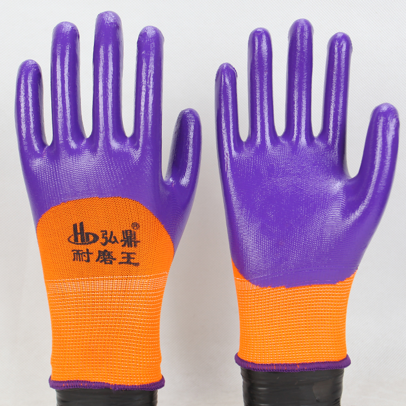 弘鼎耐磨王桔纱紫[6双] l 弘鼎劳保手套耐磨王尼龙丁晴浸胶防滑耐戴防