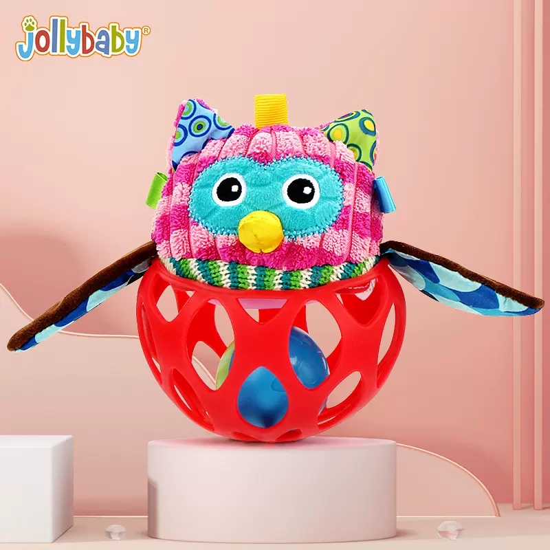 jollybaby婴儿手抓球可啃咬牙胶磨牙抚触球0-1岁宝宝感统训练1663 手抓球-欢乐猫头鹰