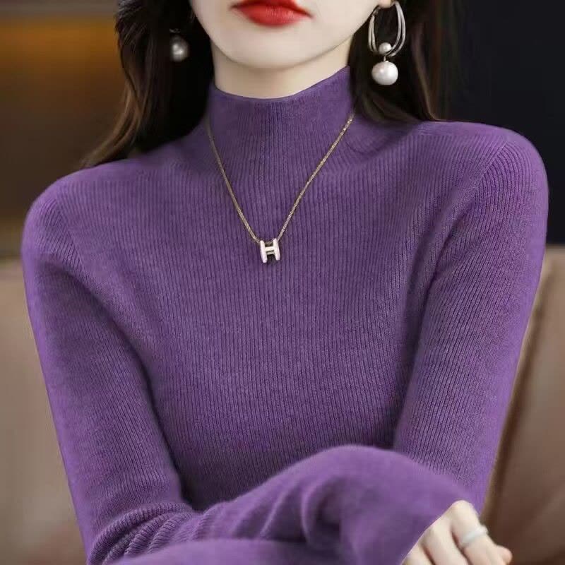 毛衫女秋冬新款半高领毛衣宽松纯色打底线衣针织衫图片