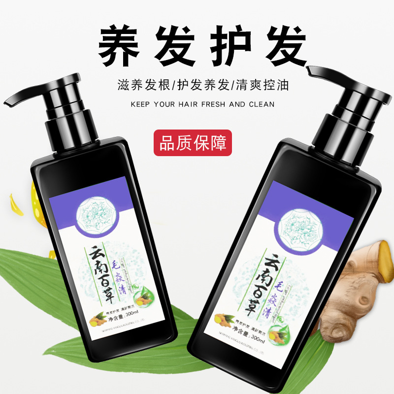 [2瓶]洗发水去屑头部脂溢性毛囊清洁皮肤发用液套装持久留香何首乌生姜艾草洗发露去屑止痒护发素女沐浴乳高清大图