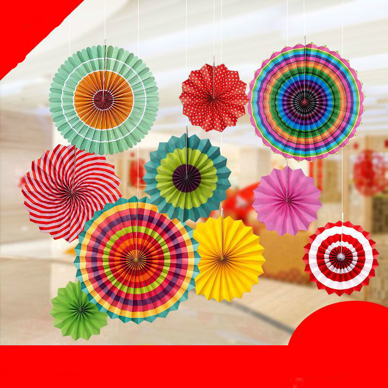 开学店铺吊顶装饰纸扇花生日布置屋顶挂饰环创空中悬挂幼儿园吊饰挂饰
