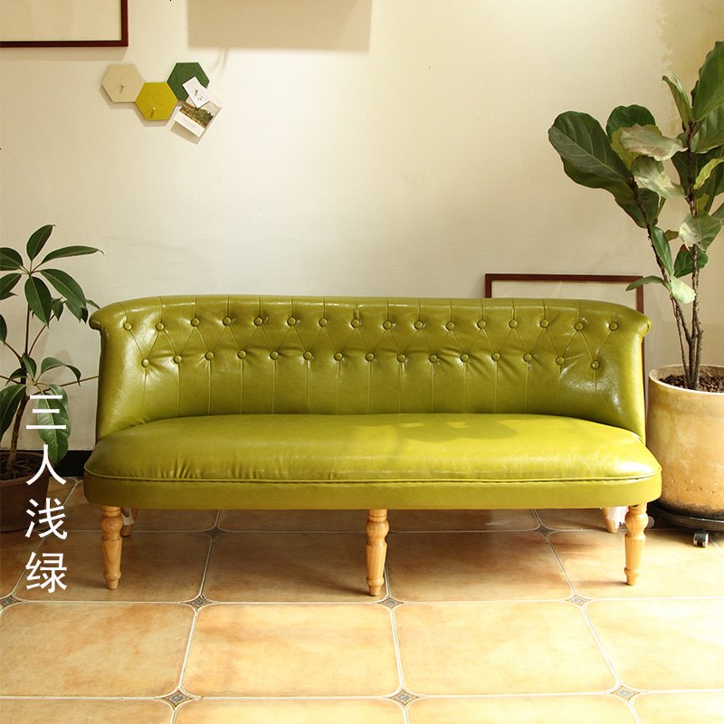 北欧网红奶茶甜品店咖啡厅桌椅组合简约休闲服装店双人卡座小沙发 浅绿_三人_官方标配