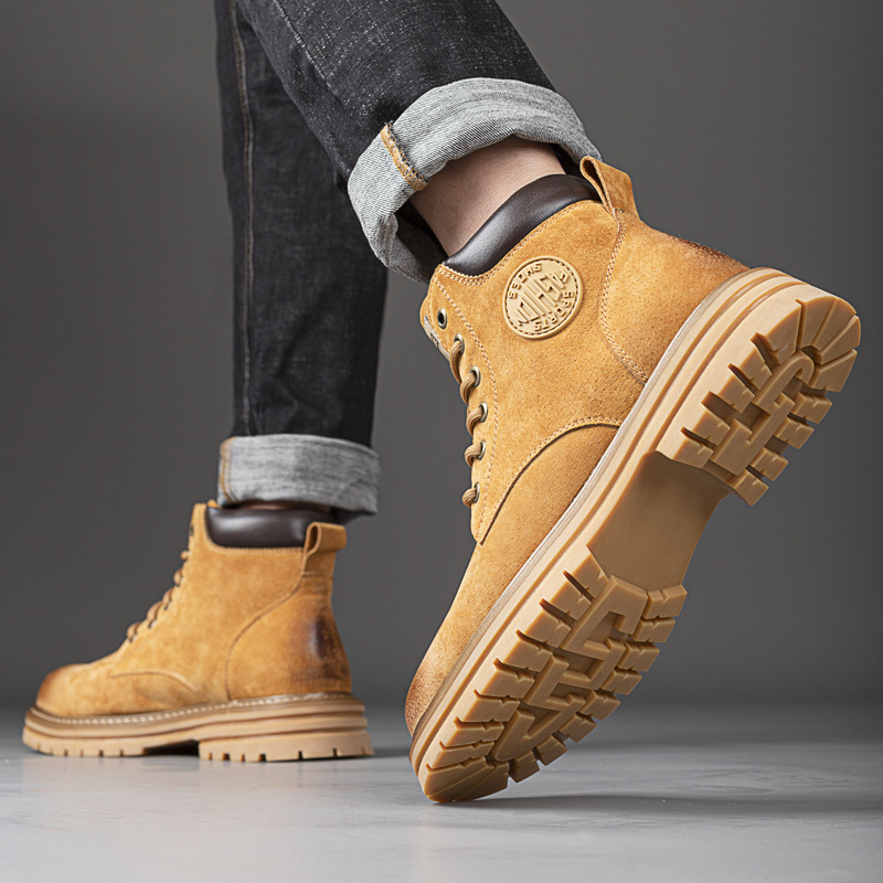 马丁靴男2025新款潮流皮靴情侣款靴子男女户外工装大黄靴加绒棉鞋高清大图