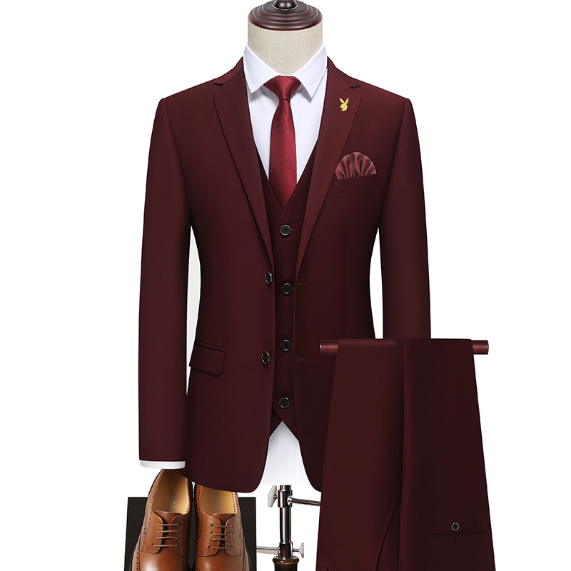 花花公子西服套装男士三件套修身商务正装西装伴郎新郎结婚礼服男高清大图