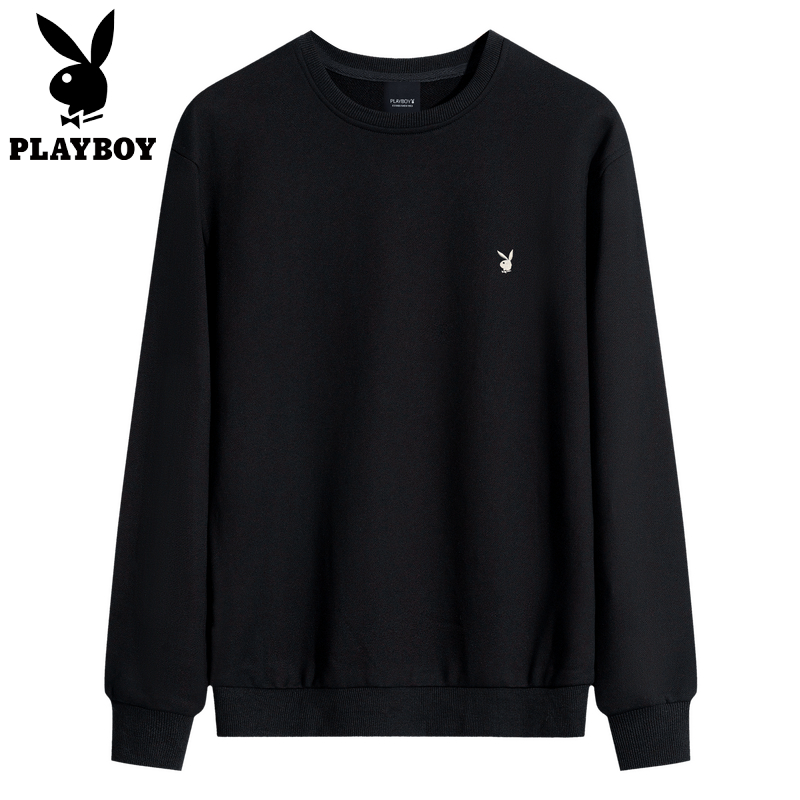 花花公子官方经典圆领套头卫衣男保暖厚款舒适百搭长袖上衣男装 黑色*经典百搭 L(175/92A)建议110-130斤