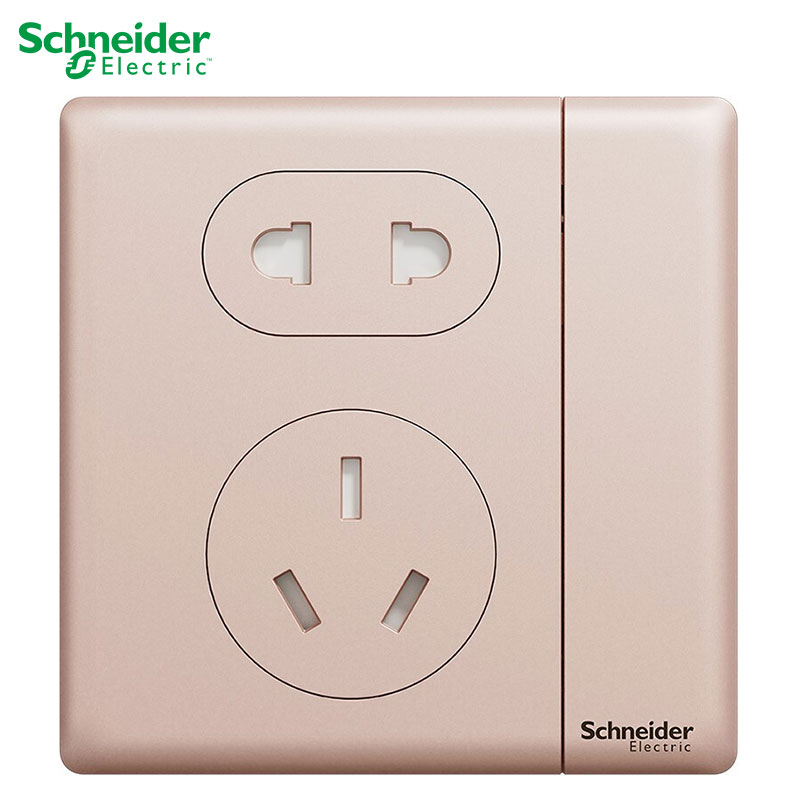 施耐德开关插座 珍铂金属系列温莎金色 五孔插座 三孔 电源插座 二三插86型铝合金墙壁插座 USB插座 电视电脑插座 温莎金 五孔插座带双控开关