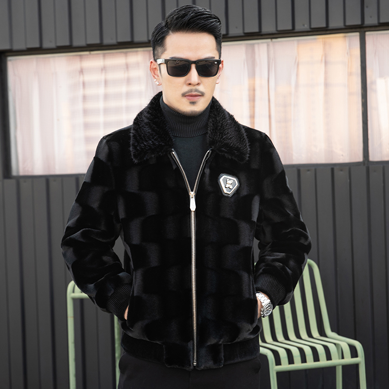 2023水貂绒新款加厚加绒皮毛一体男海宁真皮皮衣男皮草毛大衣外套貂绒