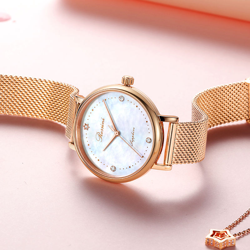 罗西尼手表女学生石英表ins风简约女士手表贝母表盘女表517776
