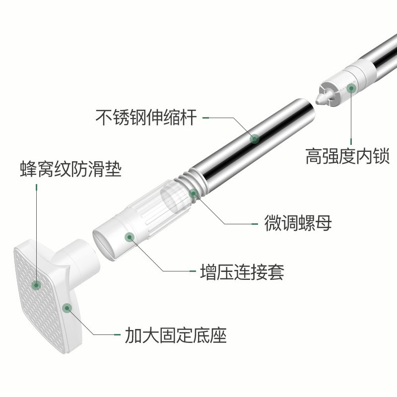 幸福派 窗帘杆伸缩弹簧杆免打孔安装加厚收缩杆配件支架罗马杆单杆窗帘轨道伸缩杆免打孔阳台收缩杆子罗马杆加厚窗帘杆子