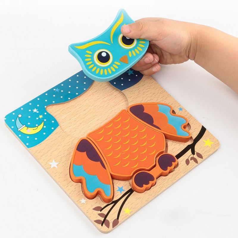 儿童趣味海洋小螃蟹益智早教木质立体拼图卡通动物卡扣手抓小拼板拼图