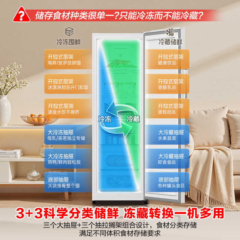 容声大冰象291L立式冰柜家用变频新一级能效风冷无霜冷藏冷冻两用-40℃小冰箱BD-291E30LNLAD高清大图
