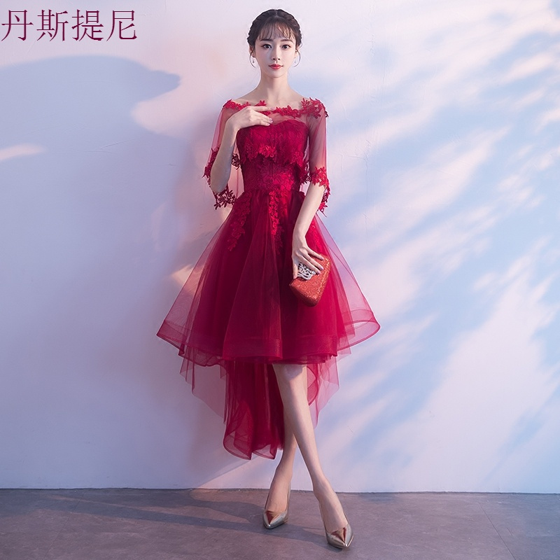 敬酒服新娘秋季2018结婚新款红色短款伴娘服女春季小礼服伴娘服裙