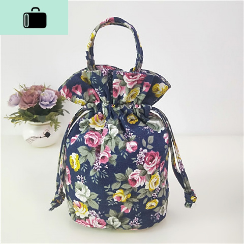 春夏精品休闲女包手提包帆布包抽绳布艺小拎包百搭零钱袋化妆袋NEW LAKE女士钱包/卡包 145#水桶包紫底大花