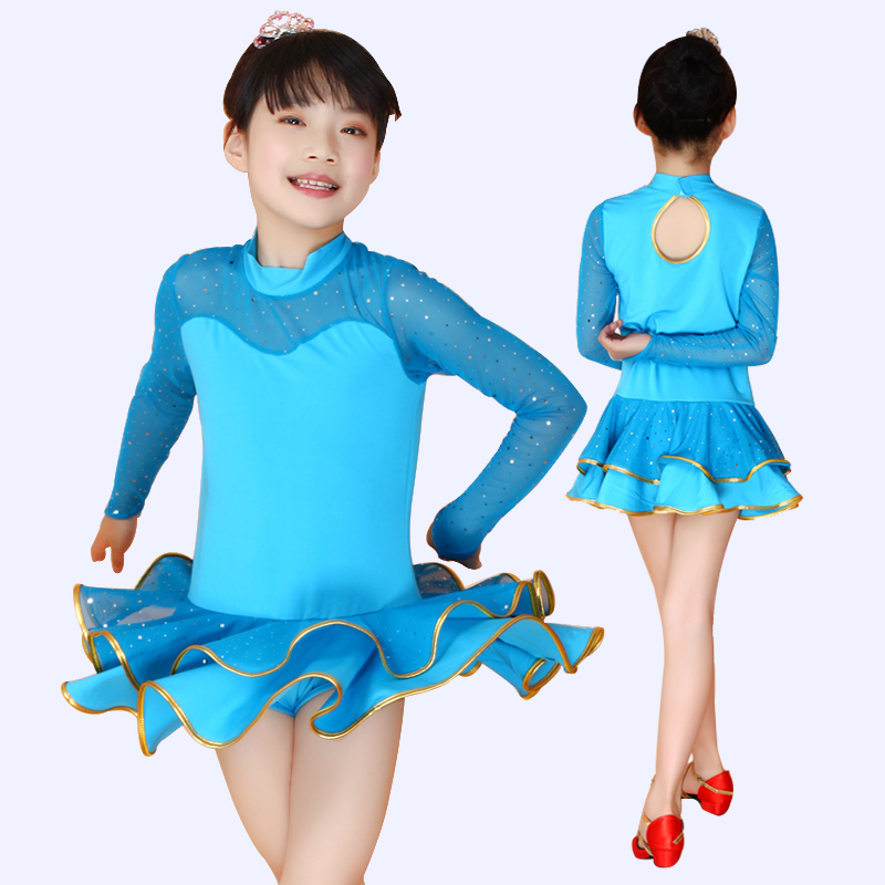 儿童拉丁舞裙女童舞蹈服装儿童长袖练功服演出服舞蹈裙表演服包邮