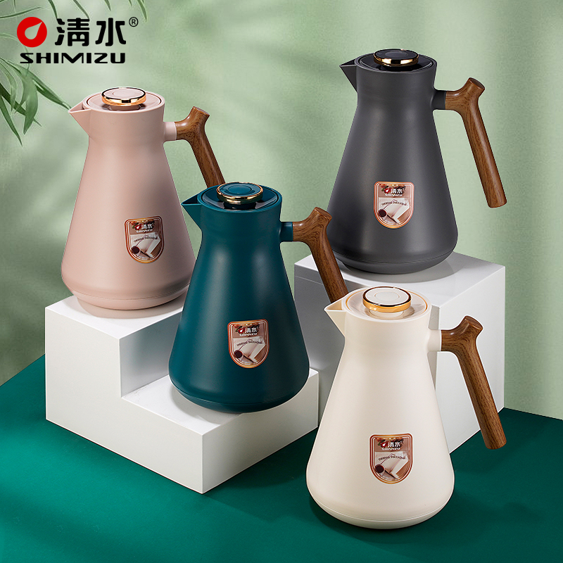 清水保温壶家用时尚玻璃内胆水壶办公室便携式暖壶欧式暖瓶 1L 灰色 SM-1182-100高清大图