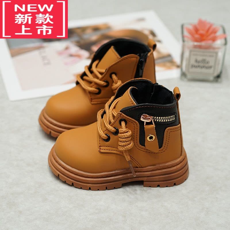 可莉允儿童马丁靴男童靴子2022新款秋冬宝宝短靴防水皮靴英伦风男孩鞋子图片