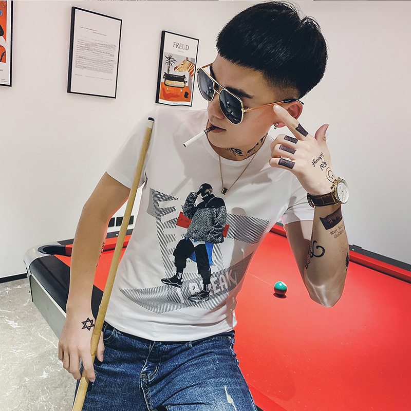 梵克公牛社会人精神小伙短袖t恤男半袖修身体恤衫圆领初中生帅气商务