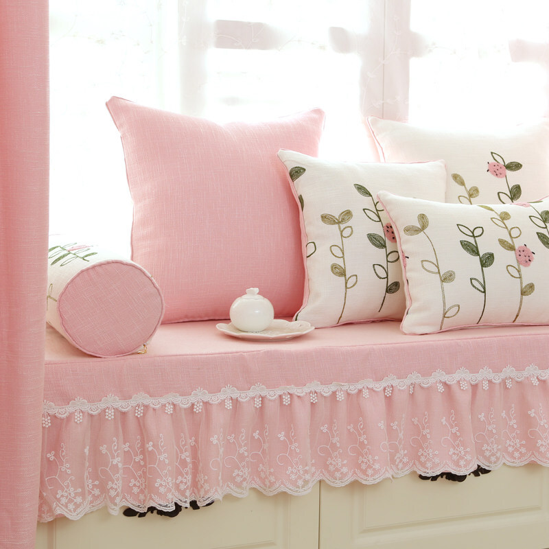 花开木木小清新定做棉麻海绵飘窗垫坐垫子夏季加厚榻榻米窗台垫