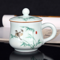 [补贴10%]景德镇茶杯陶瓷带盖水杯 精致家用水杯办公室单杯中式杯子茶具