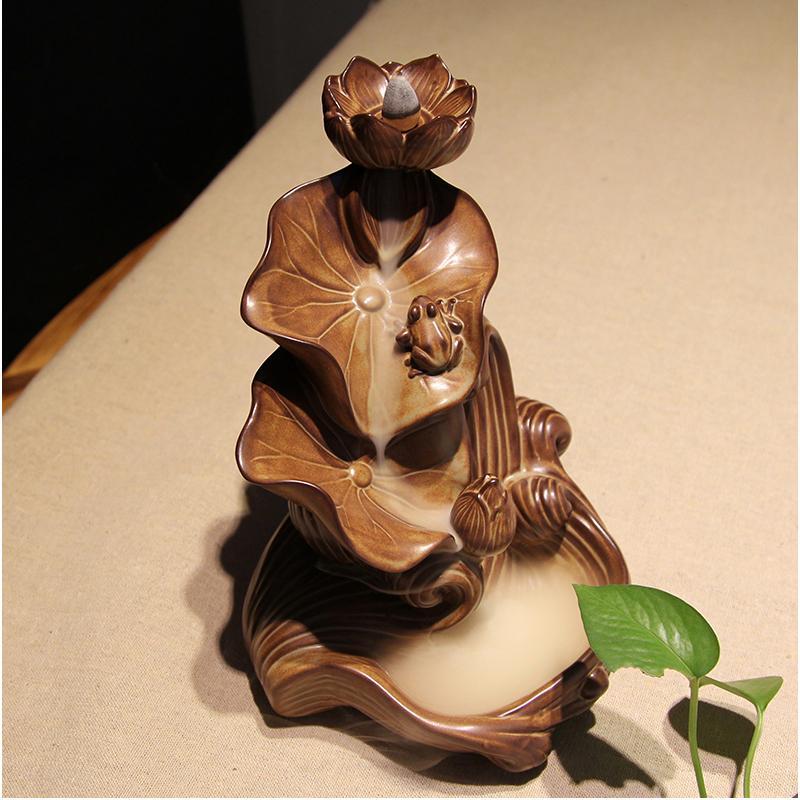 观烟倒流香香炉陶瓷 荷塘月色紫砂摆件 香道茶道佛堂家居饰品