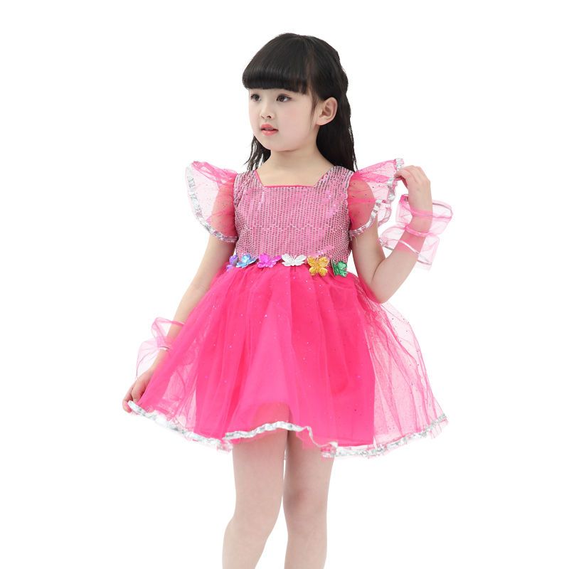 网纱女童幼儿园小学生亮片蓬蓬纱裙演出表演服爵士舞