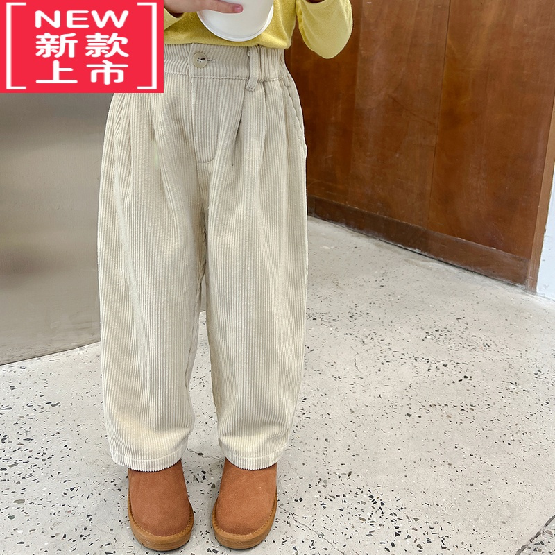 可莉允女童灯芯绒裤2022冬季新款儿童加厚保暖休闲裤宝宝加绒裤子保暖裤