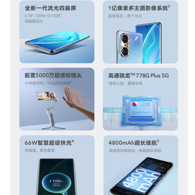 [原封]荣耀60 Pro 8GB+256GB 幻境星空 流光四曲屏 1亿像素多主摄影像系统 前置5000万超感知镜头 骁龙778G+ 66W超级快充