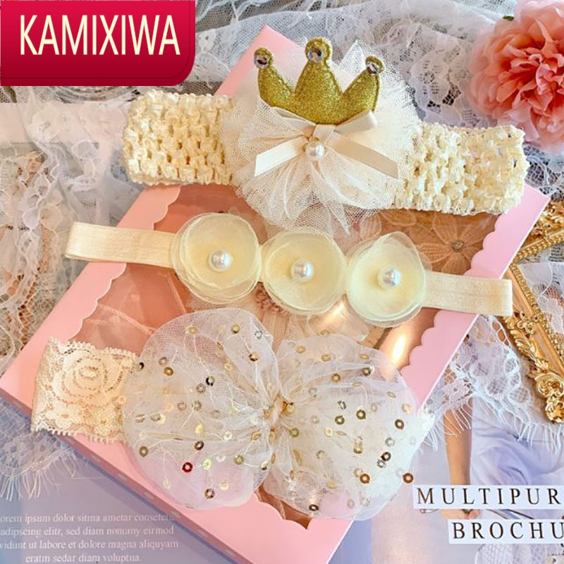 KAMIXIWA韩版宝宝头饰可爱儿童婴儿发带礼盒套装周岁生日公主百天拍照饰品