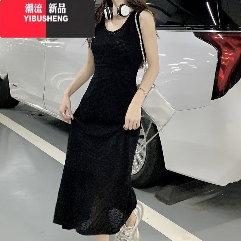YIBUSHENG白色无袖针织吊带背心连衣裙女2024新款内搭休闲海边直筒长裙子图片
