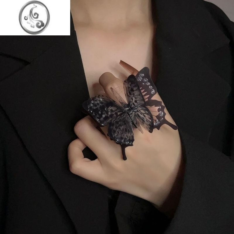 JiMi暗黑又银又欲vintage大蛾子蝴蝶戒指小众设计仙配饰发簪